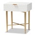 Baxton Studio Marcin Contemporary Glam and Luxe White Finished Wood and Gold Metal 1-Drawer End Table