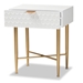 Baxton Studio Marcin Contemporary Glam and Luxe White Finished Wood and Gold Metal 1-Drawer End Table - JY20B123-White/Gold-ET