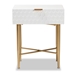 Baxton Studio Marcin Contemporary Glam and Luxe White Finished Wood and Gold Metal 1-Drawer End Table - JY20B123-White/Gold-ET