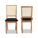 Baxton Studio Idris Mid-Century Modern Black Fabric Upholstered and Oak brown Finished 2-Piece Rattan Dining Chair Set - SK9004-Oak-DC-2PK
