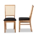 Baxton Studio Idris Mid-Century Modern Black Fabric Upholstered and Oak brown Finished 2-Piece Rattan Dining Chair Set - SK9004-Oak-DC-2PK