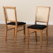Baxton Studio Idris Mid-Century Modern Black Fabric Upholstered and Oak brown Finished 2-Piece Rattan Dining Chair Set - SK9004-Oak-DC-2PK