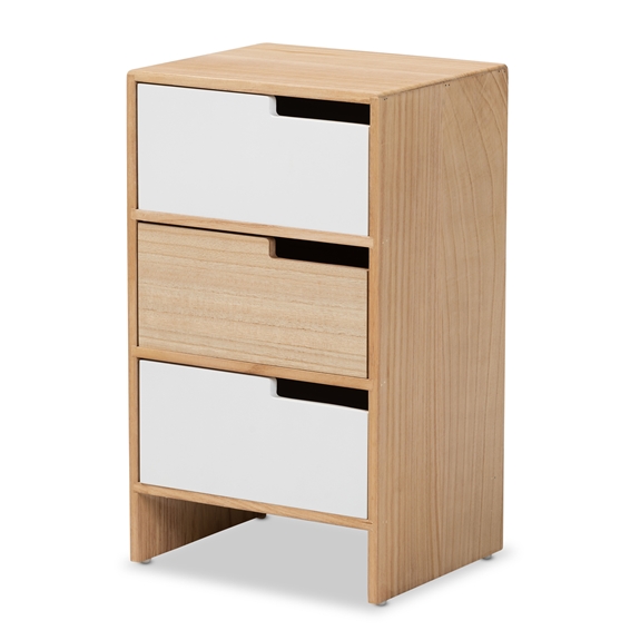 Baxton Studio Eben Modern and Contmeporary Two-Tone White and Oak Brown Finished Wood 3-Drawer Storage Cabinet