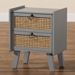 Baxton Studio Waller Mid-Century Modern Natural Rattan and Grey Finished Wood 2-Drawer End Table - 7633-Grey/Rattan-ET