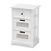 Baxton Studio Pratt Modern and Contemporary White Finished Wood and Rattan 3-Drawer Nightstand