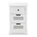 Baxton Studio Pratt Modern and Contemporary White Finished Wood and Rattan 3-Drawer Nightstand - FZ191222-White/Rattan-NS