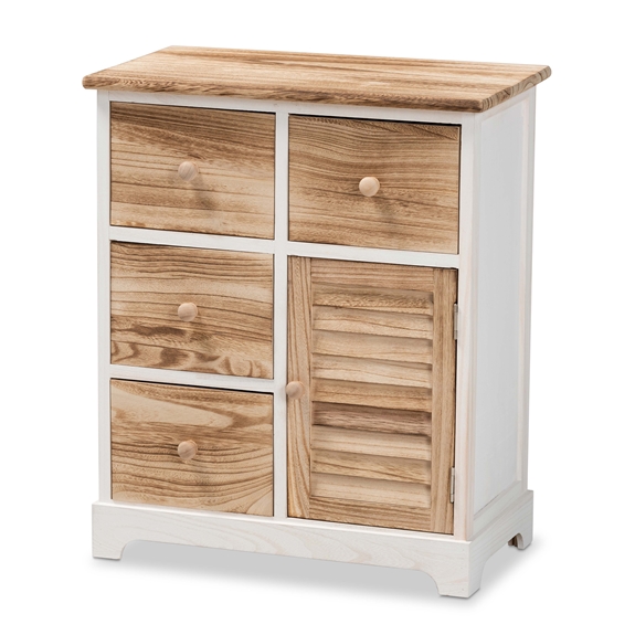 Baxton Studio Gella Rustic Transitional Two-Tone White and Oak Brown Finished Wood 4-Drawer Storage Unit