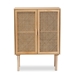 Baxton Studio Maclean Mid-Century Modern Rattan and Natural Brown Finished Wood 2-Door Storage Cabinet - FM203-008-Natural Wooden-Cabinet
