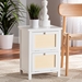 Baxton Studio Sariah Mid-Century Modern White Finished Wood and Rattan 2-Door End Table - FMA-0176-Wooden 2 Drawer-ET