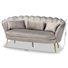 Baxton Studio Genia Contemporary Glam and Luxe Grey Velvet Fabric Upholstered and Gold Metal Sofa - DC-02T-Shiny Velvet Light Grey-Sofa