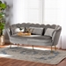 Baxton Studio Genia Contemporary Glam and Luxe Grey Velvet Fabric Upholstered and Gold Metal Sofa - DC-02T-Shiny Velvet Light Grey-Sofa