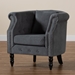 Baxton Studio Renessa Classic and Traditional Grey Velvet Fabric Upholstered and Dark Brown Finished Wood Armchair - ZQ-13-Velvet Grey-Chair