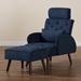 Baxton Studio Haldis Modern and Contemporary Navy Blue velvet Fabric Upholstered and Walnut Brown Finished Wood 2-Piece Recliner Chair and Ottoman Set - T-4-Velvet Navy Blue-Chair/Footstool Set