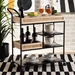 Baxton Studio Calais Modern Industrial Oak Brown Finished Wood and Black Metal Mobile Kitchen Cart with Rattan - FZT20909-Metal/Rattan-Cart