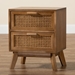 Baxton Studio Baden Mid-Century Modern Walnut Brown Finished Wood 2-Drawer End Table with Rattan - FZC20659-Wood/Rattan-2DW
