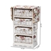 Baxton Studio Lacole Modern and Contemporary Multi-Colored Fabric Upholstered and White Finished Wood Drop Leaf Ironing Board Cabinet with Woven Storage Baskets - TLM1848-White/Floral-4 Baskets