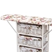 Baxton Studio Lacole Modern and Contemporary Multi-Colored Fabric Upholstered and White Finished Wood Drop Leaf Ironing Board with Woven Storage Baskets - TLM1848-White/Floral-4 Baskets