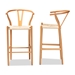 Baxton Studio Paxton Modern and Contemporary Natural Brown Finished Wood 2-Piece Bar Stool Set - Y-BAR-N-Natural/Rope-Wishbone-Stool