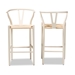 Baxton Studio Paxton Modern and Contemporary White Finished Wood 2-Piece Bar Stool Set - Y-BAR-W-White/Rope-Wishbone-Stool
