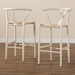 Baxton Studio Paxton Modern and Contemporary White Finished Wood 2-Piece Bar Stool Set - Y-BAR-W-White/Rope-Wishbone-Stool