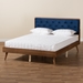 Baxton Studio Larue Modern and Contemporary Navy Blue Velvet Fabric Upholstered and Walnut Brown Finished Wood Queen Size Platform Bed - MG0020-1S-Navy Velvet/Walnut-Queen