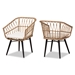 Baxton Studio Aimon Modern and Contemporary Beige Fabric Upholstered and Brown Synthetic Rattan 2-Piece Patio Chair Set