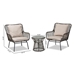 Baxton Studio Dermot Modern and Contemporary Beige Fabric and Grey Synthetic Rattan Upholstered 3-Piece Patio Set - FY-0009-Faux Rattan Grey-3PC Set
