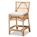 Baxton Studio Rose Modern Bohemian White Fabric Upholstered and Natural Brown Rattan Counter Stool