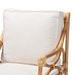 Baxton Studio Brandon Modern Bohemian White Fabric Upholstered and Natural Brown Rattan Armchair - Brandon-Rattan-Armchair