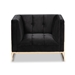 Baxton Studio Ambra Glam and Luxe Black Velvet Fabric Upholstered and Button Tufted Armchair with Gold-Tone Frame - TSF-5507-Black/Gold-CC