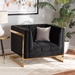 Baxton Studio Ambra Glam and Luxe Black Velvet Fabric Upholstered and Button Tufted Armchair with Gold-Tone Frame - TSF-5507-Black/Gold-CC