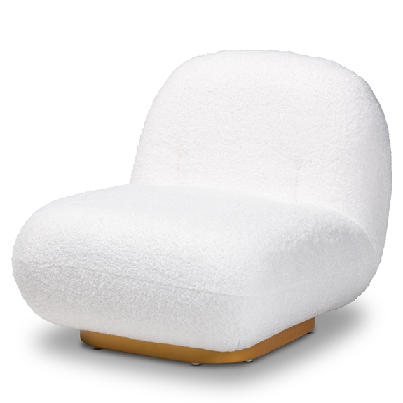 Baxton Studio Paiva Modern and Contemporary White Boucle Upholstered and Brushed Gold Finished Accent Chair