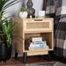 Baxton Studio Dacre Mid-Century Modern Transitional Two-Tone Oak Brown and Black Finished Wood 1-Drawer Nightstand with Natural Rattan - NL2020810-Wood-NS