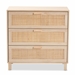 Baxton Studio Sebille Mid-Century Modern Light Brown Finished Wood 3-Drawer Storage Cabinet with Natural Rattan - LC21020906-Rattan-3DW-Cabinet