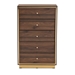 Baxton Studio Cormac Mid-Century Modern Transitional Walnut Brown Finished Wood and Gold Metal 5-Drawer Storage Chest - LV28COD28231-Walnut-5DW-Chest
