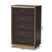 Baxton Studio Cormac Mid-Century Modern Transitional Dark Brown Finished Wood and Gold Metal 5-Drawer Storage Chest - LV28COD28231-Modi Wenge-5DW-Chest
