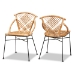 Baxton Studio Pro Modern Bohemian Natural Brown Rattan and Black Metal 2-Piece Dining Chair Set