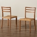 Baxton Studio Arthur Mid-Century Modern Walnut Brown Mahogany Wood and Natural Rattan 2-Piece Dining Chair Set - Arthur-Teak-DC