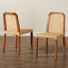 Baxton Studio Caspia Mid-Century Modern Walnut Brown Mahogany Wood and Natural Rattan 2-Piece Dining Chair Set - Caspia-Teak-DC