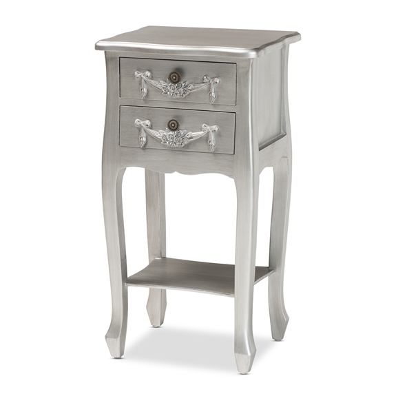 Baxton Studio Eliya Classic and Traditional Brushed Silver Finished Wood 2-Drawer End Table