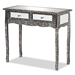 Baxton Studio Wycliff Industrial Glam and Luxe Silver Finished Metal and Mirrored Glass 2-Drawer Console Table