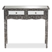 Baxton Studio Wycliff Industrial Glam and Luxe Silver Finished Metal and Mirrored Glass 2-Drawer Console Table - JY20B141-Silver-Console
