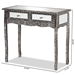 Baxton Studio Wycliff Industrial Glam and Luxe Silver Finished Metal and Mirrored Glass 2-Drawer Console Table - JY20B141-Silver-Console