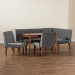 Baxton Studio Stewart Mid-Century Modern Grey Velvet Upholstered and Walnut Brown Finished Wood 5-Piece Dining Set - BBT8062-Grey Velvet/Walnut-5PC Dining Nook Set