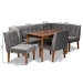 Baxton Studio Stewart Mid-Century Modern Grey Velvet Upholstered and Walnut Brown Finished Wood 5-Piece Dining Set - BBT8062-Grey Velvet/Walnut-5PC Dining Nook Set