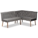 Baxton Studio Alvis Mid-Century Modern Grey Velvet Upholstered and Walnut Brown Finished Wood 2-Piece Dining Nook Banquette Set