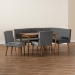 Baxton Studio Alvis Mid-Century Modern Grey Velvet Upholstered and Walnut Brown Finished Wood 5-Piece Dining Nook Set - BBT8063-Grey Velvet/Walnut-5PC Dining Nook Set