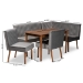 Baxton Studio Alvis Mid-Century Modern Grey Velvet Upholstered and Walnut Brown Finished Wood 5-Piece Dining Nook Set - BBT8063-Grey Velvet/Walnut-5PC Dining Nook Set