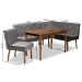 Baxton Studio Alvis Mid-Century Modern Grey Velvet Upholstered and Walnut Brown Finished Wood 4-Piece Dining Nook Set - BBT8063-Grey Velvet/Walnut-4PC Dining Nook Set