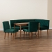 Baxton Studio Alvis Mid-Century Modern Emerald Green Velvet Upholstered and Walnut Brown Finished Wood 5-Piece Dining Nook Set - BBT8063-Emerald Velvet/Walnut-5PC Dining Nook Set